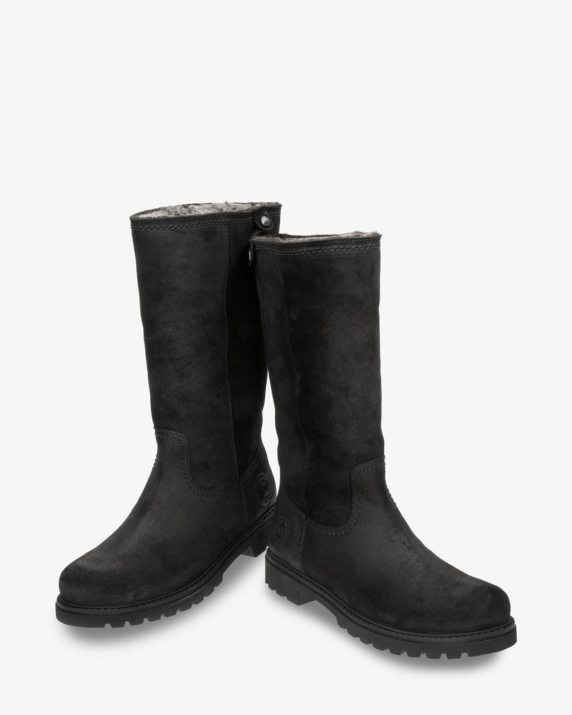 Bambina botas de piel con forro interior de pelo. negro