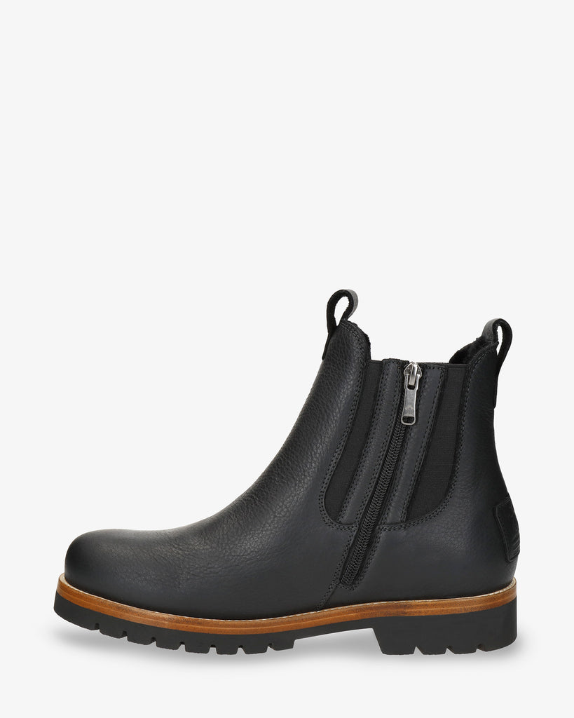 Beny Igloo botín de piel con forro interior de pelo natural. negro