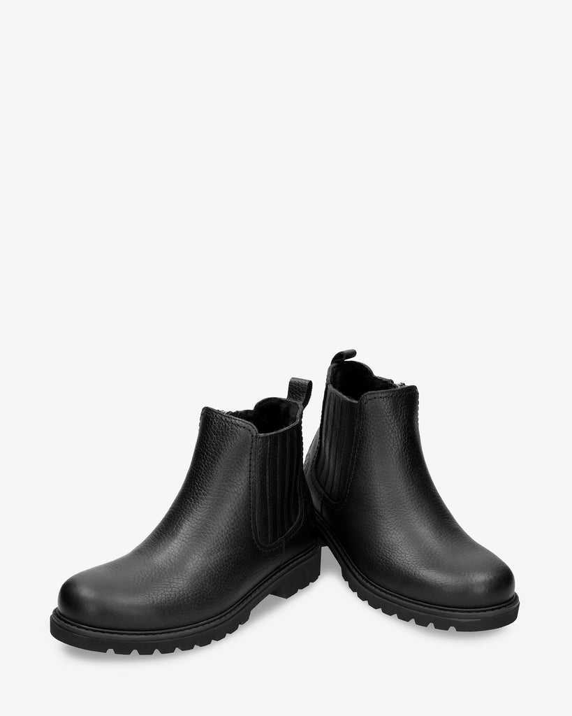 Bill Igloo botines de piel con forro interior de pelo natural. negro