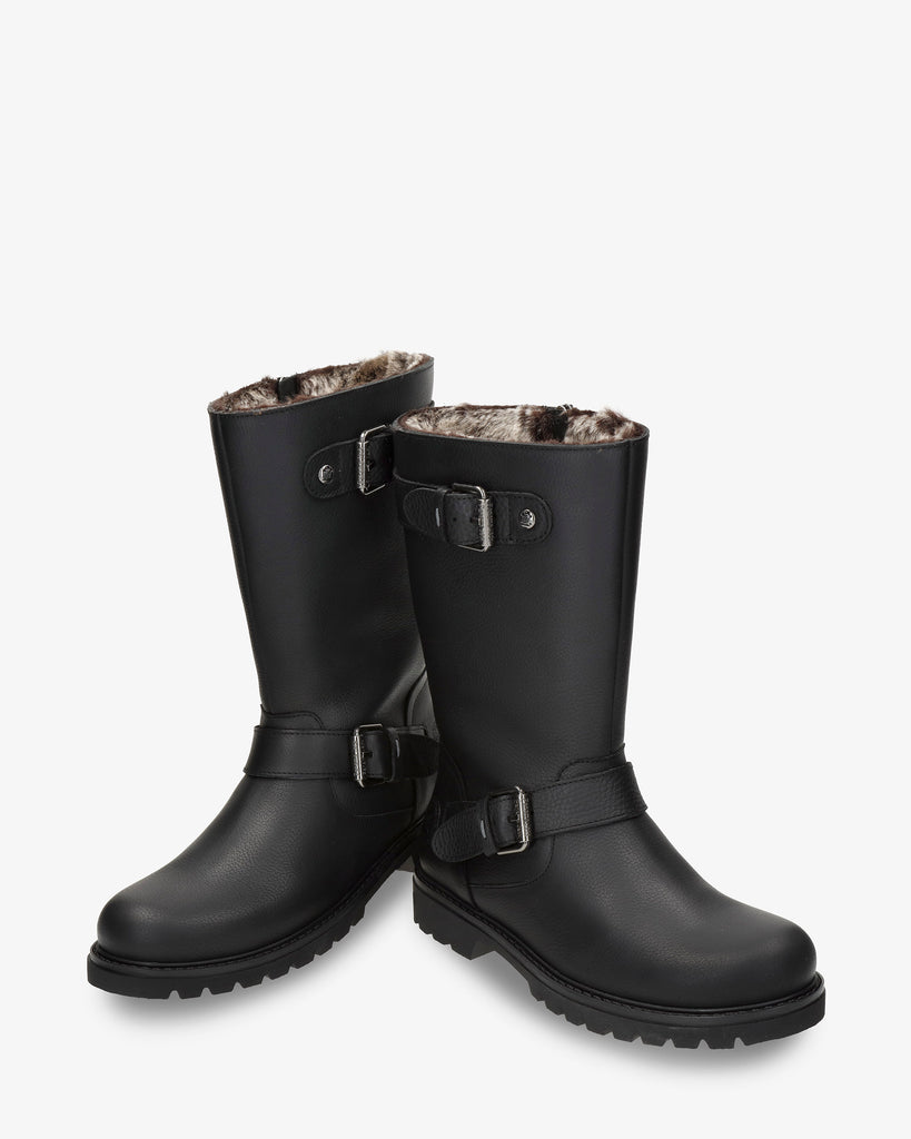 Fergie botas de piel con forro interior de pelo. negro