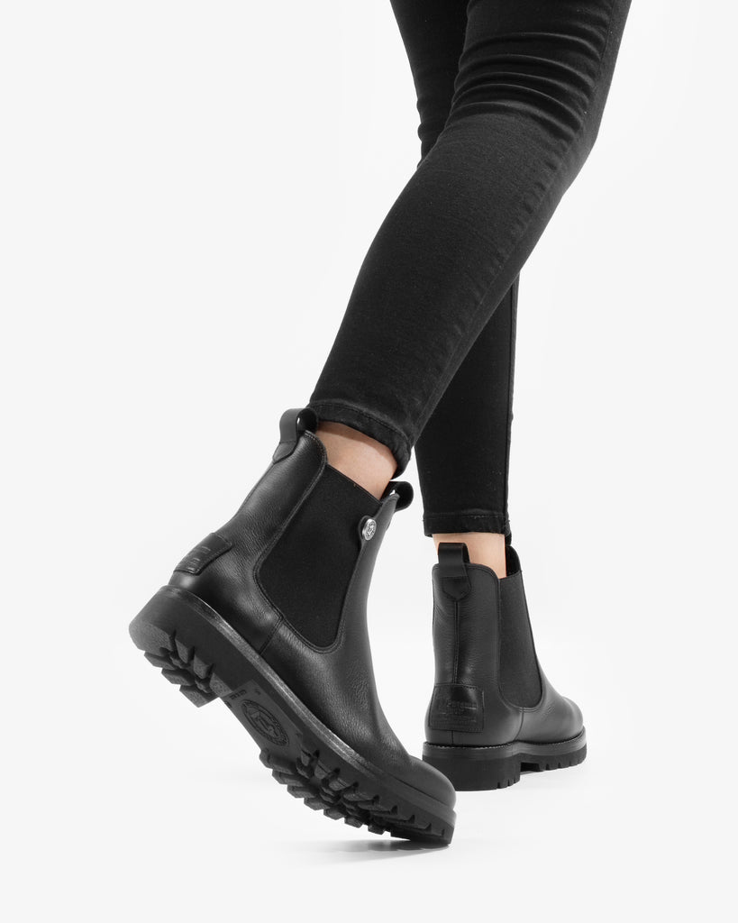 Francesca Igloo botines de piel con forro interior de pelo natural. negro