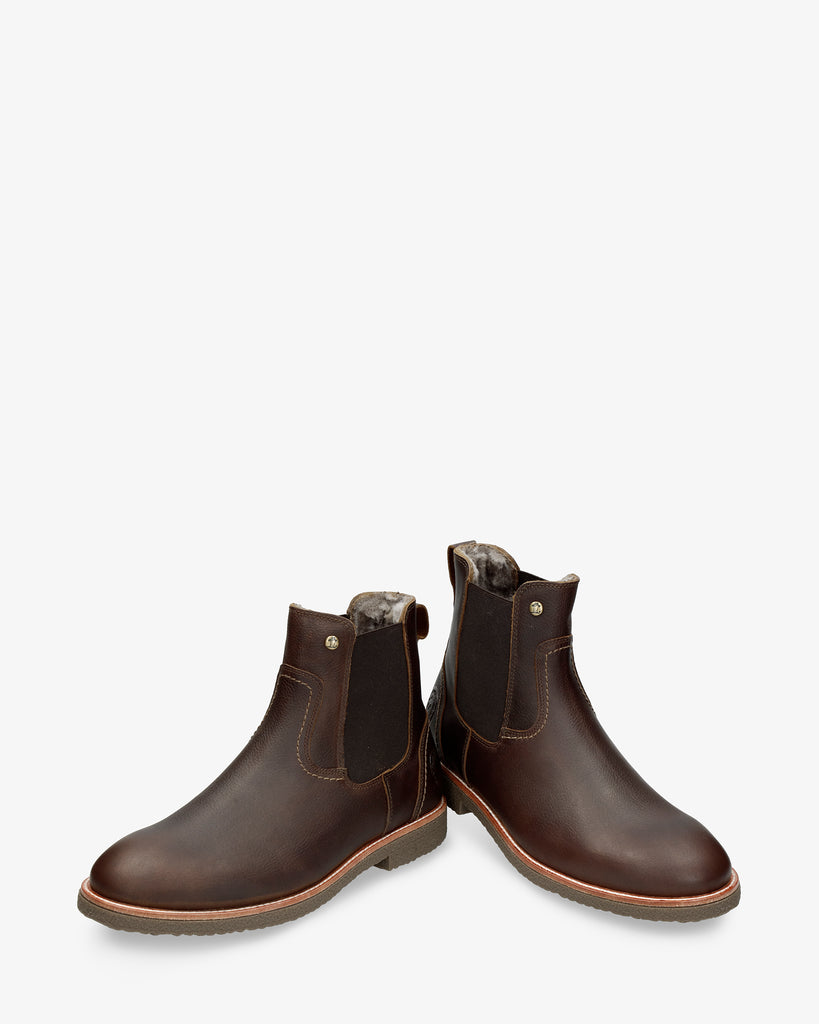 Garnock Igloo botines de piel con forro interior de pelo natural. castaño
