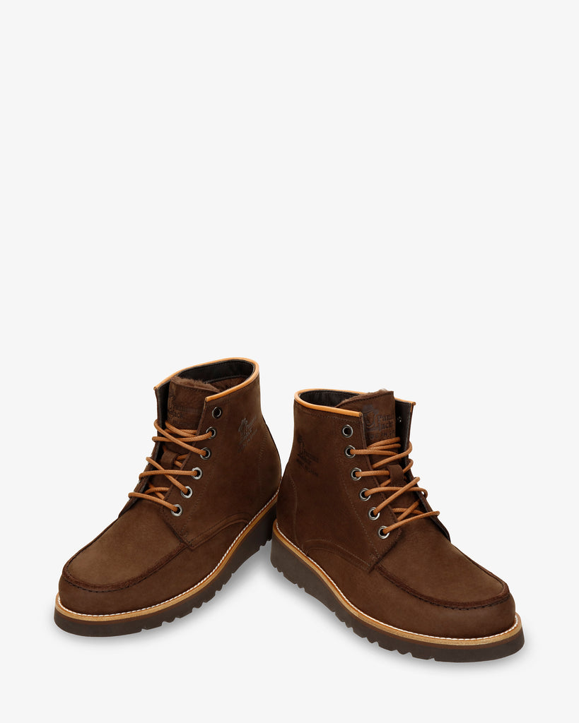 Karen botín de piel con forro interior de pelo. marron