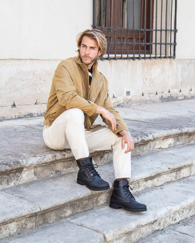 Panama 03 botas de piel con forro interior de piel. negro