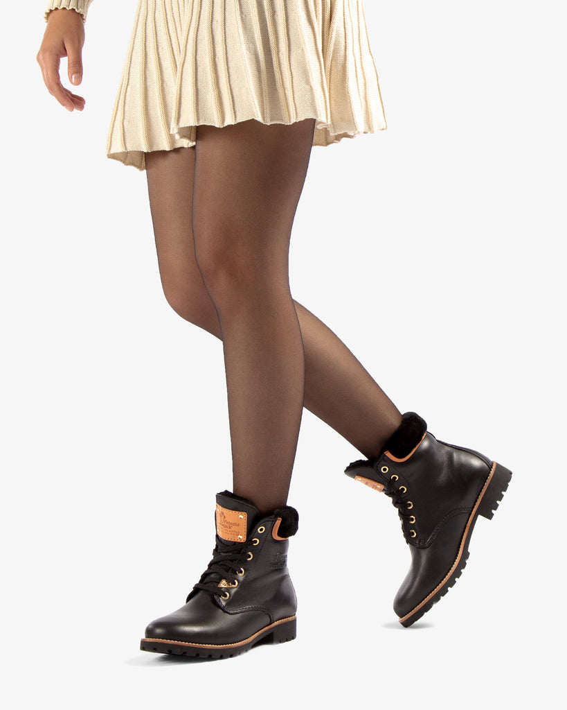 Panama 03 Igloo Trav botas de piel con forro interior de pelo natural. negro