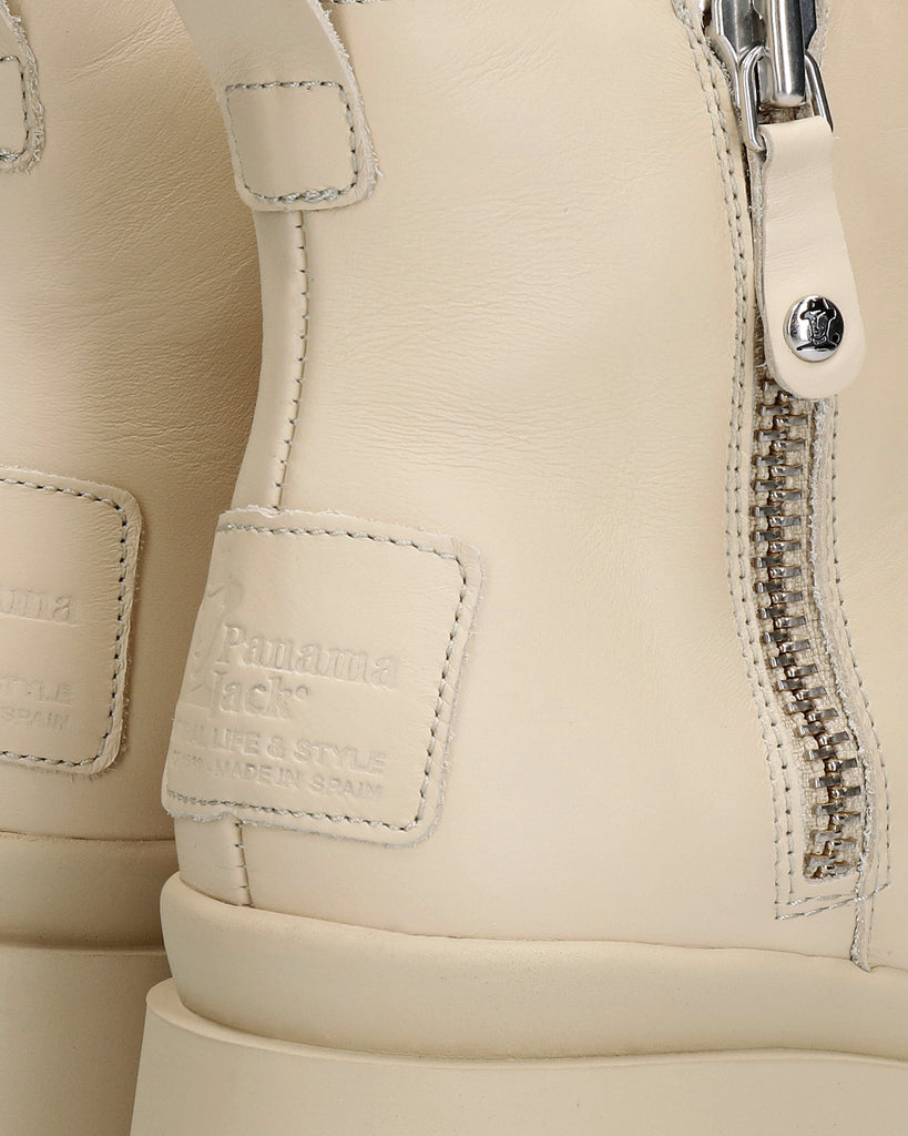 Phuket botín de piel con forro interior de pelo. crudo