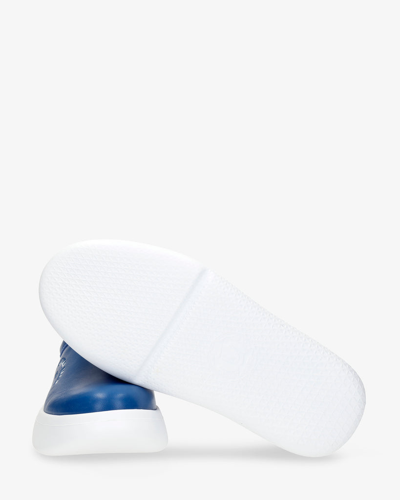 Yuri zueco de piel con forro interior de piel. azul